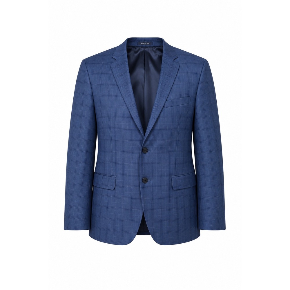 Calvin Klein Windowpane Check Plaid Wool Blue Blazer Career Sport Coat Size 48R‎
